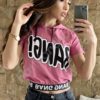T-shirt με επιγραφή σε φούξια κωδ 202-3