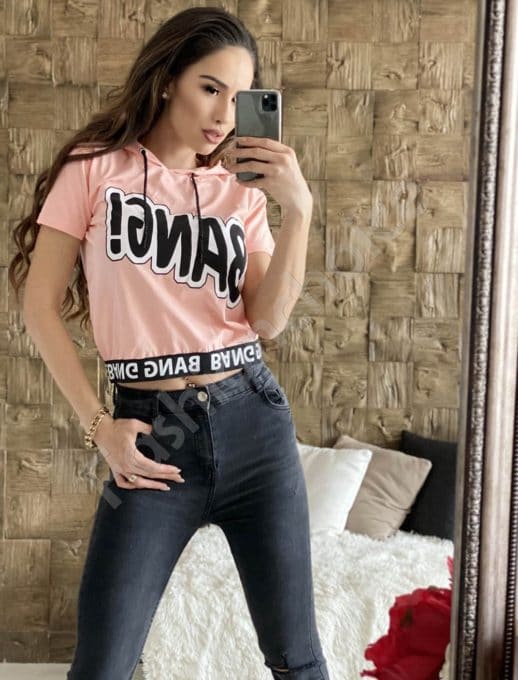 T-shirt με επιγραφή σε απαλό ροζ κωδ 202-2