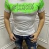 Ανδρικό T-shirt με επιγραφή λευκό/neon πράσινο-κωδ 027