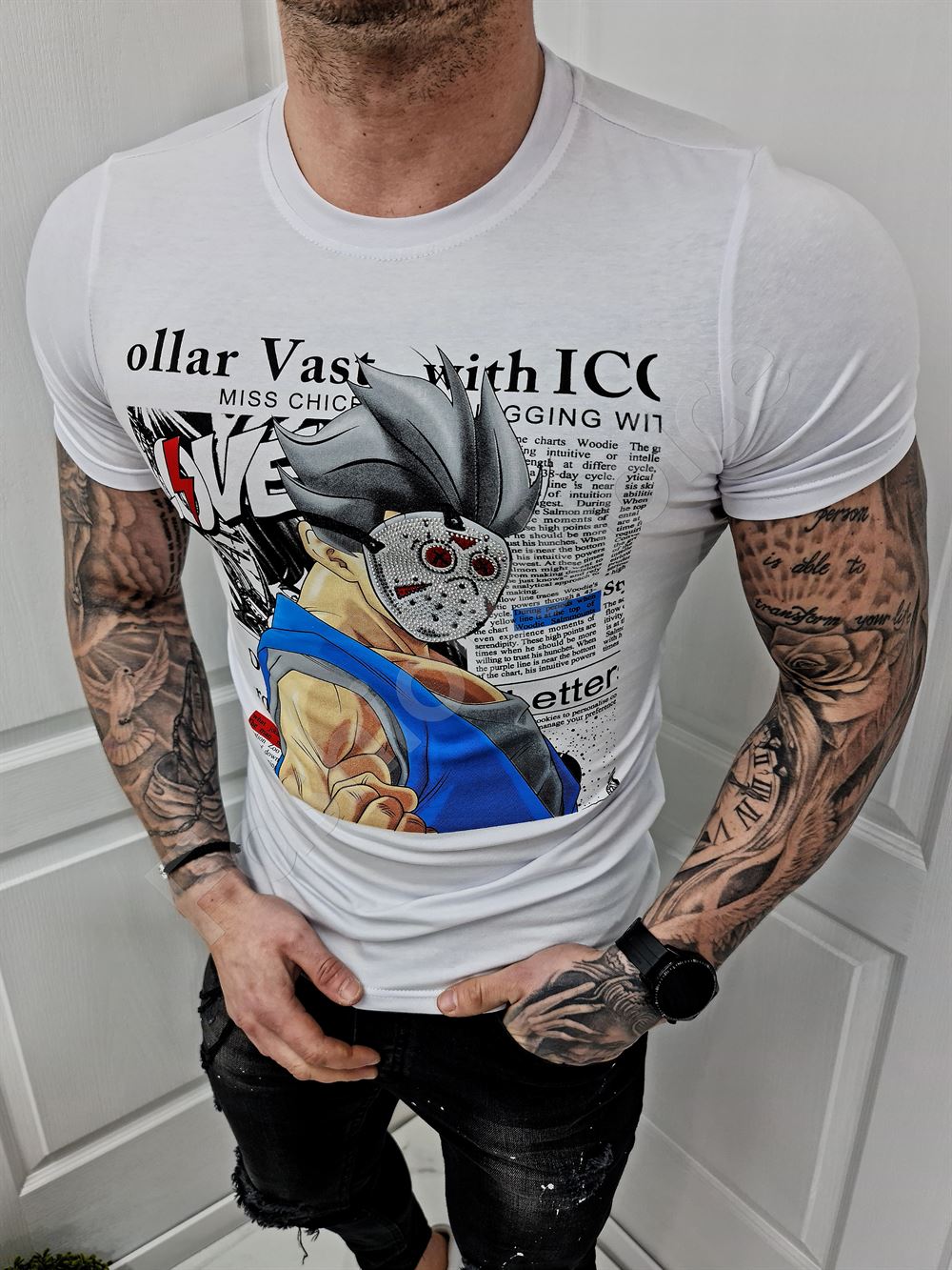 Ανδρικό T-shirt με Cartoon τύπωμα-λευκό-κωδ 229