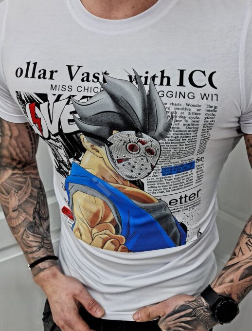 Ανδρικό T-shirt με Cartoon τύπωμα-λευκό-κωδ 229