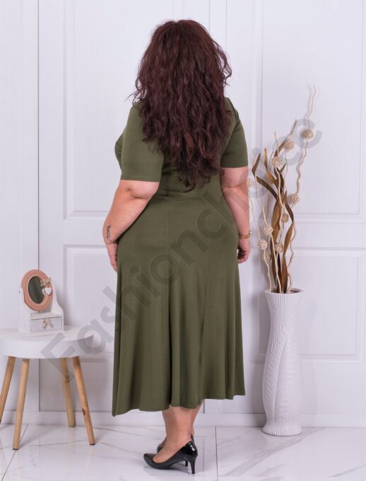 Plus size μονόχρωμο φόρεμα-χακί με δώρο κολιέ-κωδ 226085-2
