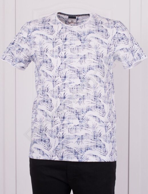 Plus Size ανδρικό T-shirt με φύλλα φοίνικα-λευκό-κωδ 3222