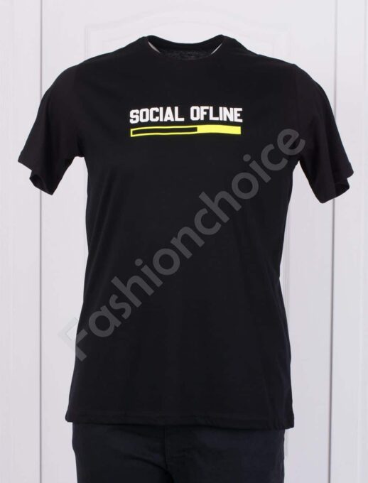 Plus Size ανδρικό T-shirt με επιγραφή SOCIAL OFLINE-κωδ 147