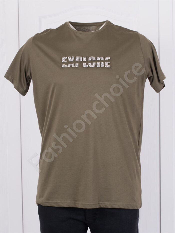 Plus Size ανδρικό T-shirt με επιγραφή-χακί-κωδ 140-1