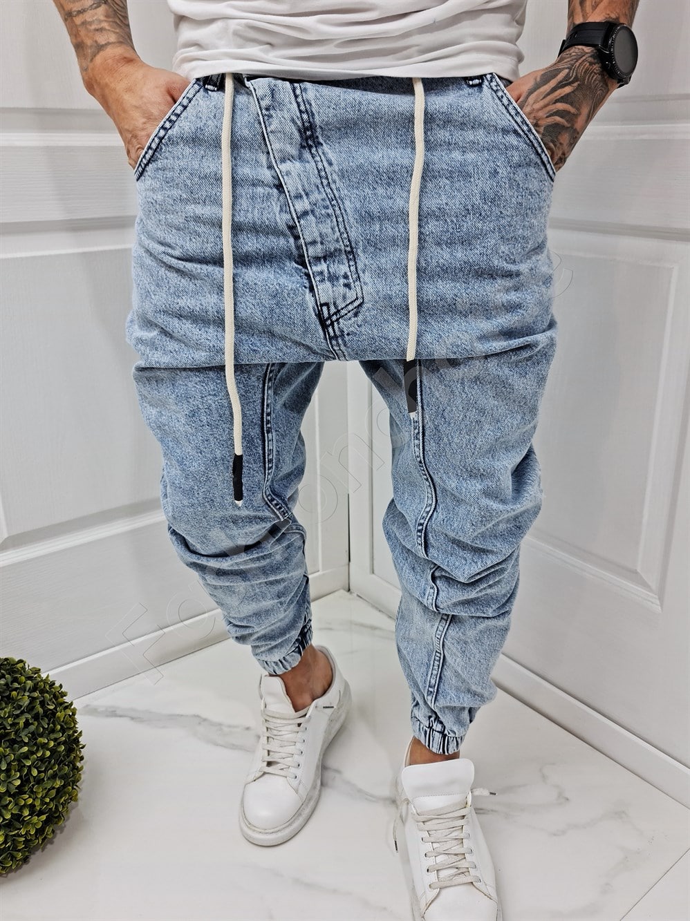 Ανδρικό τζιν παντελόνι baggy zip-μπλε-κωδ 6268