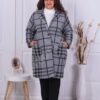 Plus size γυναικείο κασμιρ παλτό σε καρό-γκρί-κωδ 9516