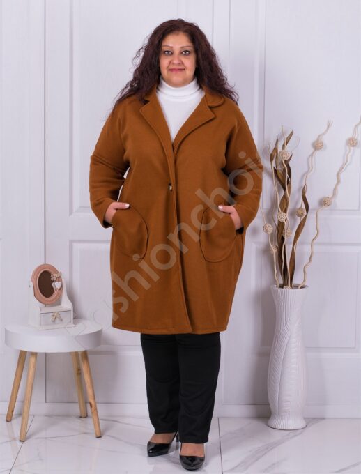 Plus size κασμιρ παλτό σε ταμπά χρώμα-κωδ 445-1