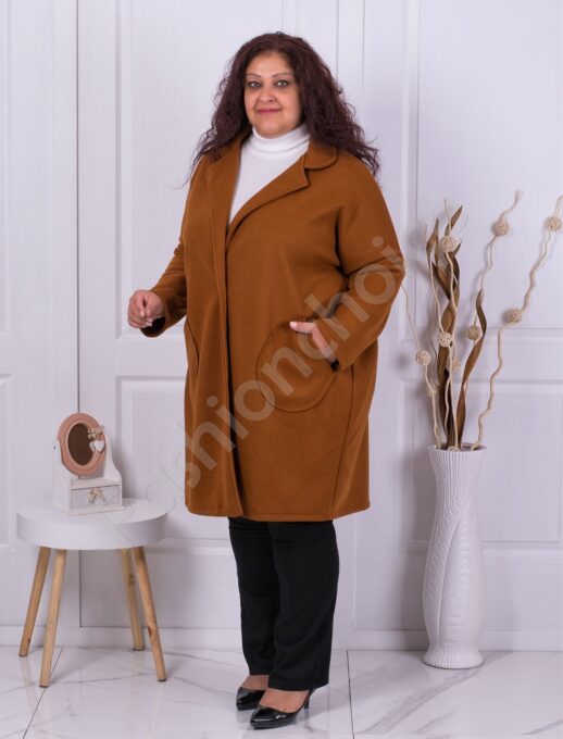 Plus size κασμιρ παλτό σε ταμπά χρώμα-κωδ 445-1