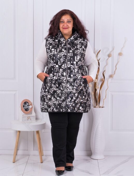 Plus size μακρύ αμάνικο μπουφάν με σχέδια σε ασήμι-κωδ 1269-1