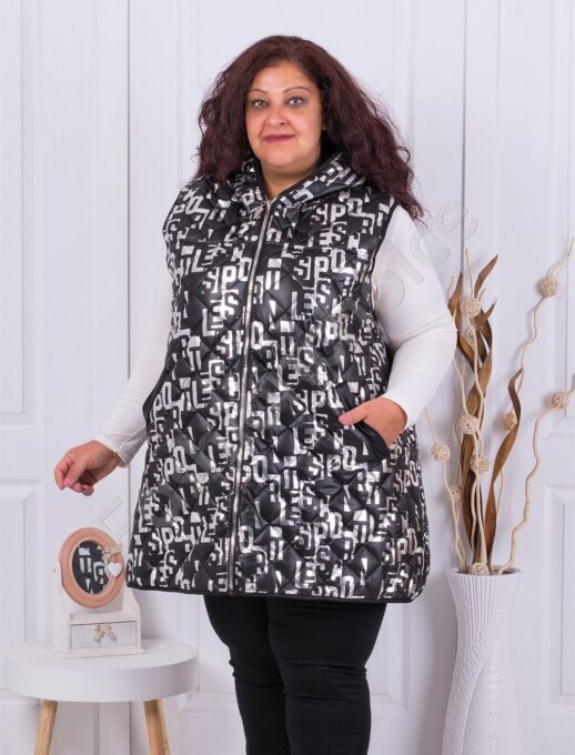Plus size μακρύ αμάνικο μπουφάν με σχέδια σε ασήμι-κωδ 1269-1