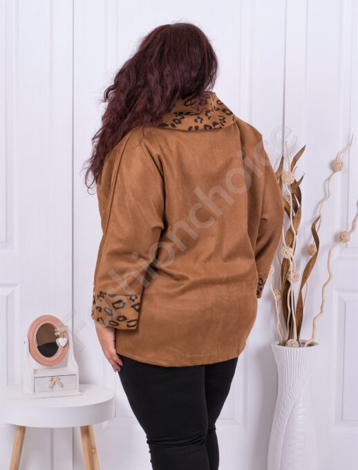 Plus size βελουτέ ζακέτα με φερμουάρ-καφέ-κωδ 9099-1