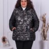 Plus size μαύρο μπουφάν με σχέδια σε ασήμι-κωδ 1278