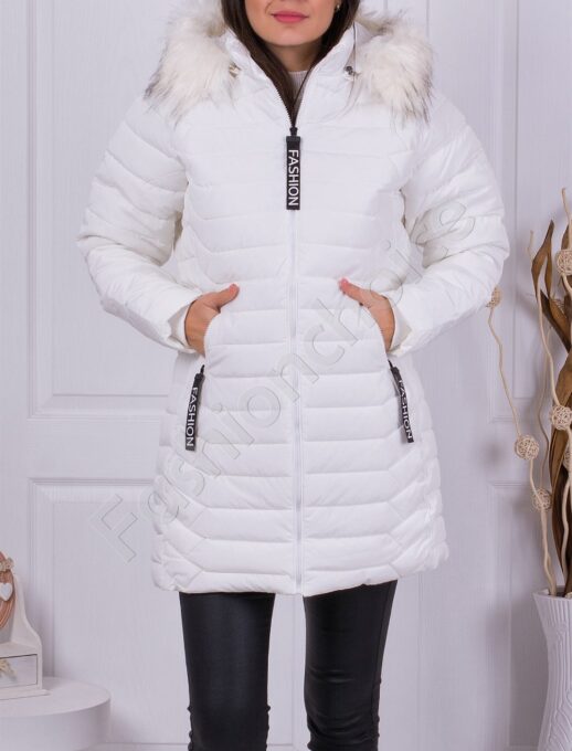 Γυναικείο μπουφάν Fashion με γούνα-λευκό-κωδ 2120