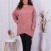 Plus size ασύμμετρη τουνίκ λεπτό πλέξιμο-ροζ-κωδ 360-4