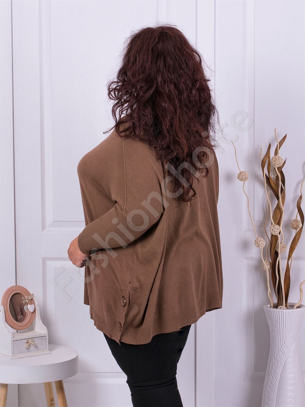 Plus size τουνίκ με τσέπες και κουμπιά στο πλάι-καφέ-κωδ 317-1