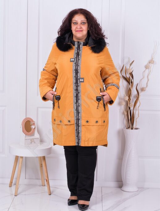 Plus size μακρύ αντιανεμικό μπουφάν με γούνα-κωδ 70992