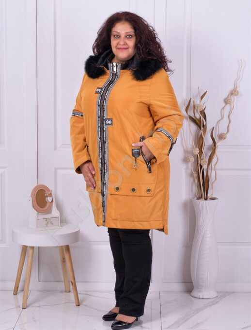 Plus size μακρύ αντιανεμικό μπουφάν με γούνα-κωδ 70992