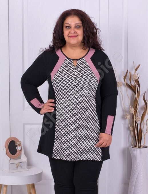 Plus size τουνίκ με μοτίβο πιε ντε πούλ-ροζ-κωδ 8084