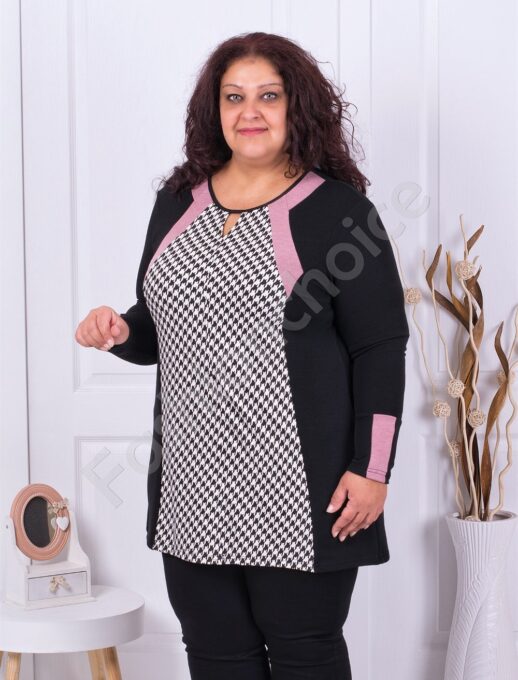 Plus size τουνίκ με μοτίβο πιε ντε πούλ-ροζ-κωδ 8084