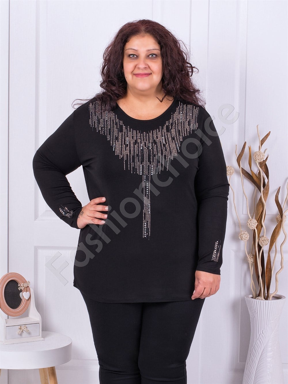 Plus size μπλούζα με διακοσμητικά στρας-κωδ 8735