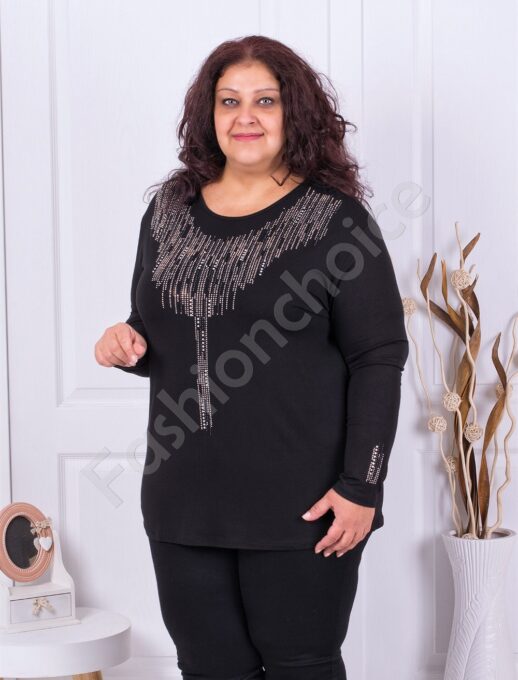 Plus size μπλούζα με διακοσμητικά στρας-κωδ 8735