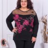Plus size μπλούζα με λεπτομέρεια από τούλι και λουλούδια-φούξια