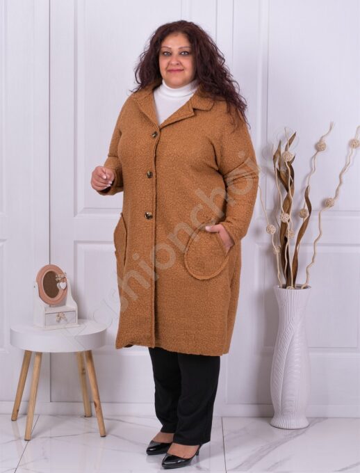 Plus size μπουκλέ παλτό σε μπεζ-κωδ 6247-6