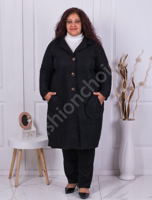 Plus size μπουκλέ παλτό σε μαύρο-κωδ 6247-3