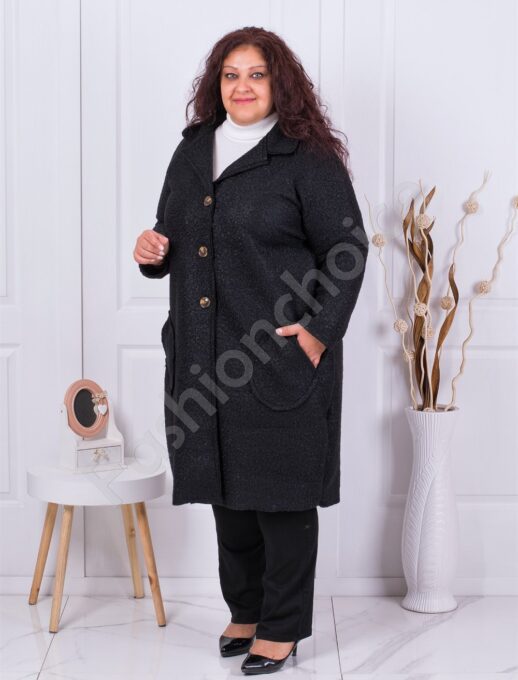 Plus size μπουκλέ παλτό σε μαύρο-κωδ 6247-3