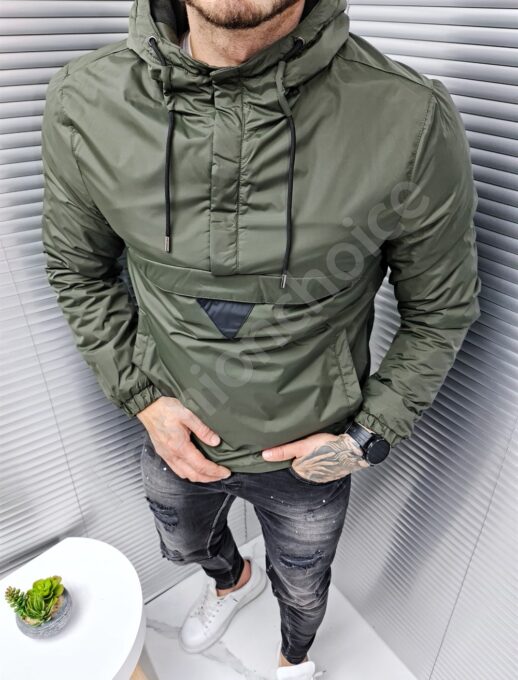 Ανδρικό αντιανεμικό Hoodie μπουφάν-χακί-κωδ 023-3