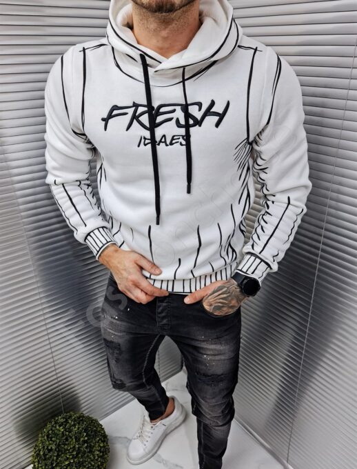 Ανδρικό Hoodie Fresh με κουκούλα-λευκό-κωδ 3320-1