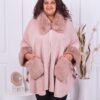 Plus size πόντσο με γούνα-ροζ κωδ 8102-3
