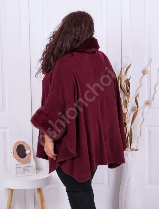Plus size πόντσο με γούνα-μπορντό-κωδ 8102