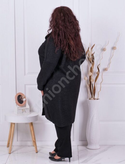 Plus size μπουκλέ παλτό σε μαύρο-κωδ 6247-3