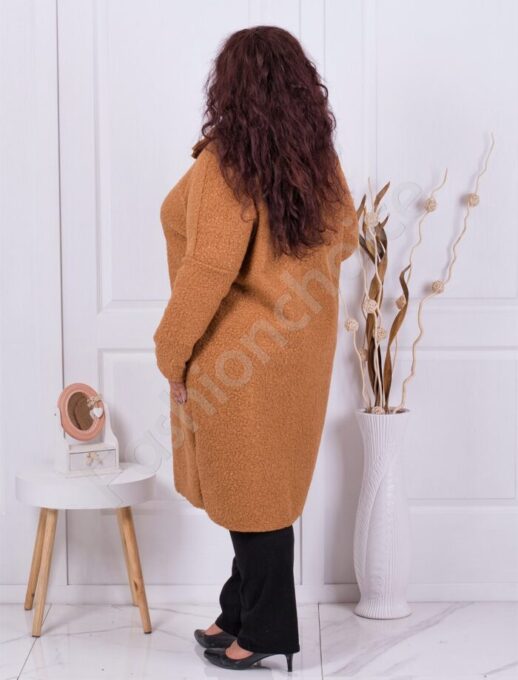Plus size μπουκλέ παλτό σε μπεζ-κωδ 6247-6