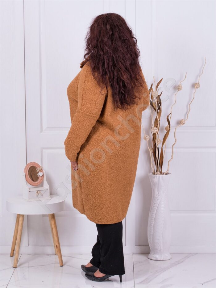 Plus size μπουκλέ παλτό σε μπεζ-κωδ 6247-6
