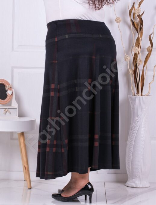 Plus size μακρυά φούστα με καρό σχέδιο-σκούρο μπλε-κωδ 323-2