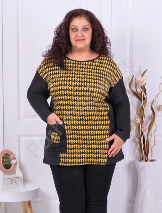 Plus size τουνίκ με μοτίβο πιε ντε πούλ-κίτρινο-κωδ 1067-1