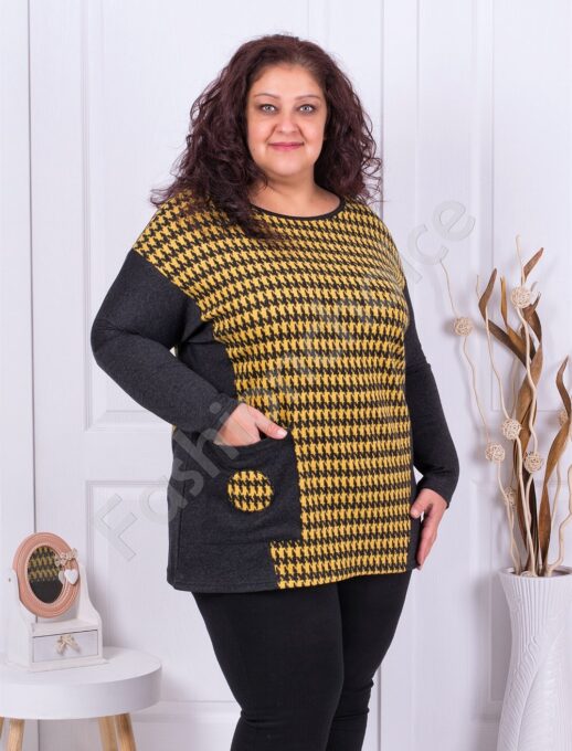Plus size τουνίκ με μοτίβο πιε ντε πούλ-κίτρινο-κωδ 1067-1