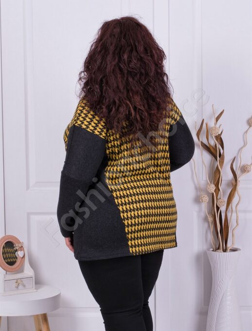 Plus size τουνίκ με μοτίβο πιε ντε πούλ-κίτρινο-κωδ 1067-1