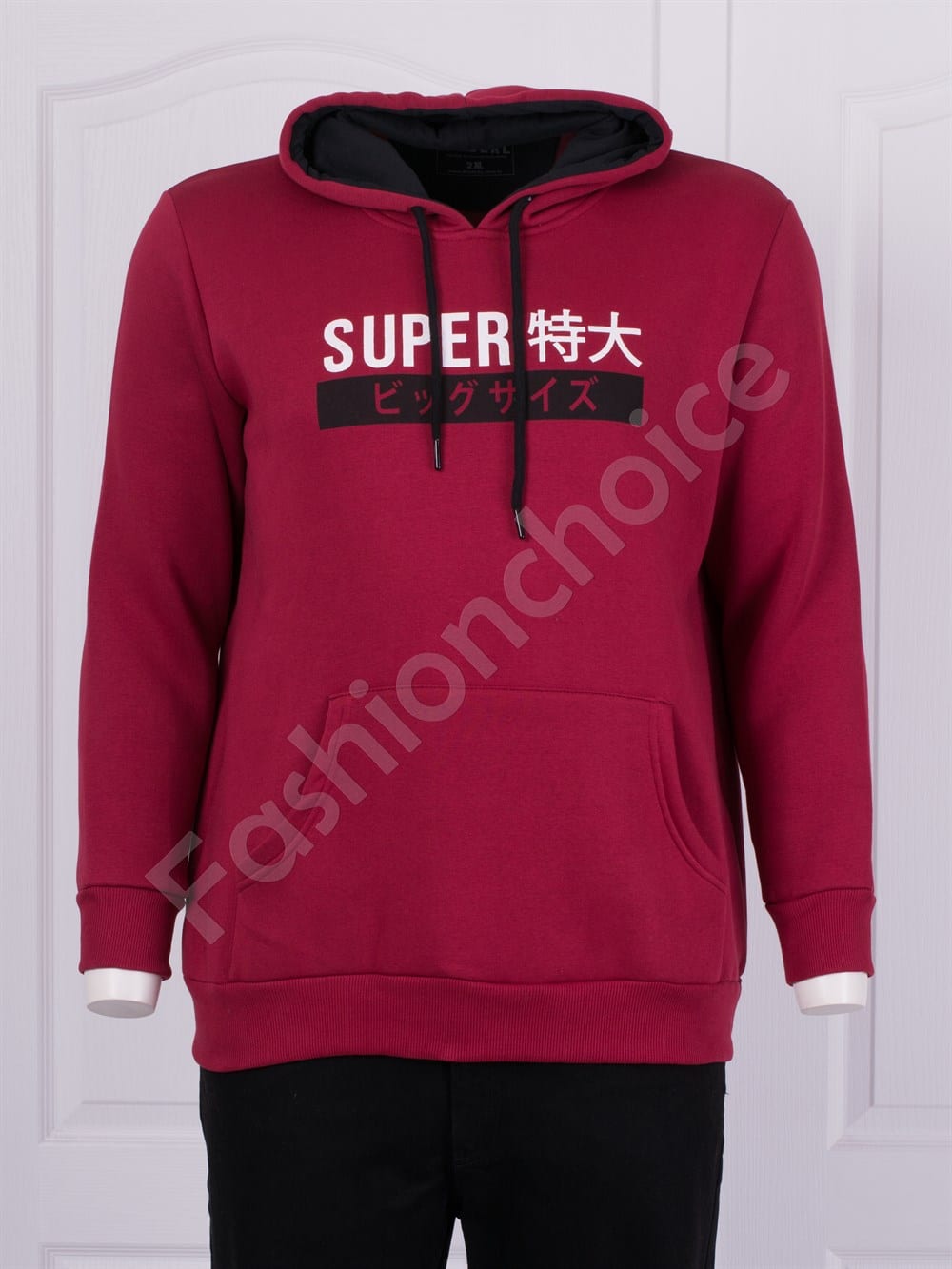 Aνδρικό Hoodie Plus Size με καγκουρό τσέπη σε μπορντό κωδ 21512-2