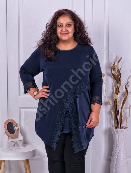 Plus size τουνίκ με δαντέλα σε μπλε-κωδ 1292-1