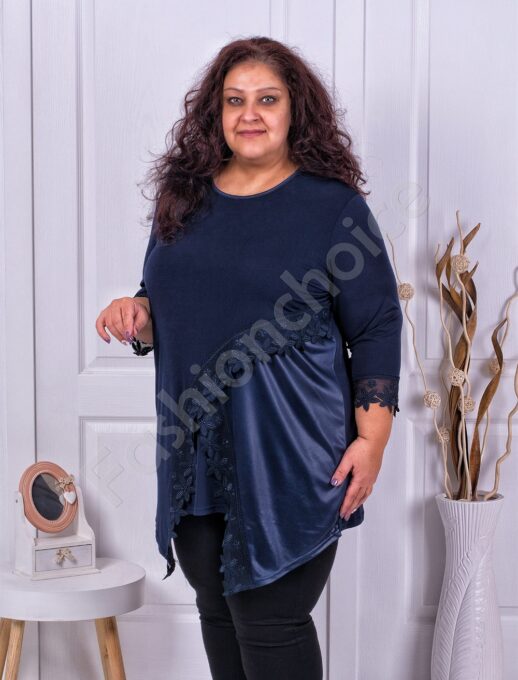 Plus size τουνίκ με δαντέλα σε μπλε-κωδ 1292-1