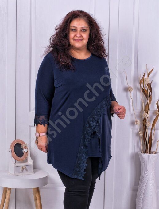 Plus size τουνίκ με δαντέλα σε μπλε-κωδ 1292-1