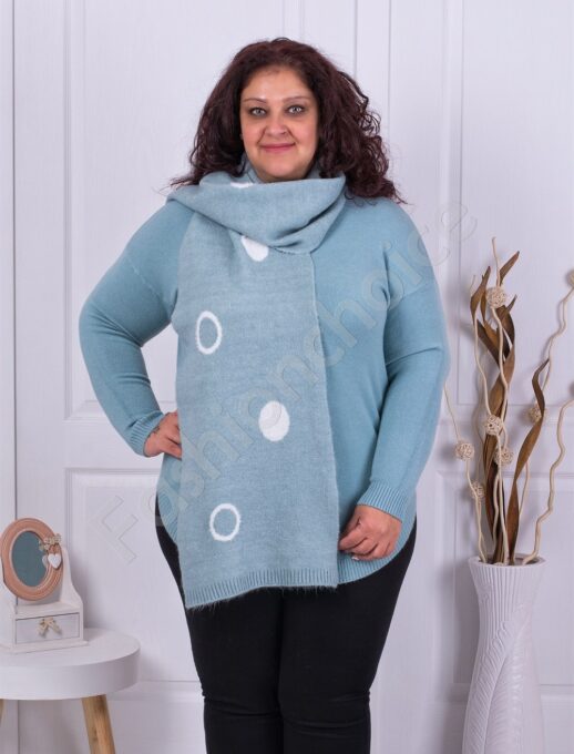 Plus size πλεκτή μπλούζα με κασκόλ-μέντα κωδ 8696-3