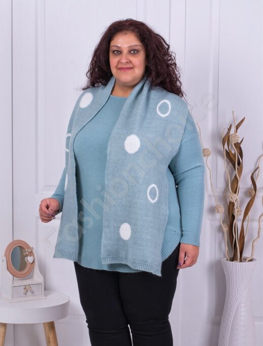 Plus size πλεκτή μπλούζα με κασκόλ-μέντα κωδ 8696-3