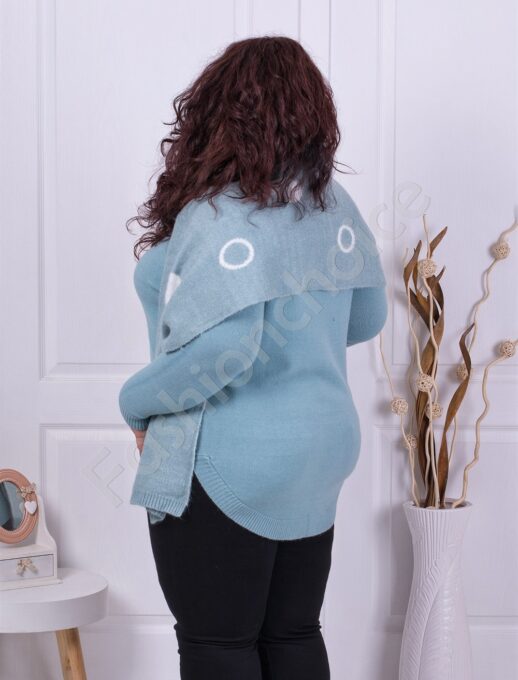 Plus size πλεκτή μπλούζα με κασκόλ-μέντα κωδ 8696-3