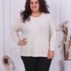 Plus size πλεκτή μπλούζα με απλικέ από στρας-εκρού-κωδ 6090-1