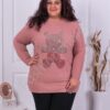 Plus size πλεκτό πουλόβερ με αρκουδάκι-ροζ κωδ 8557-1